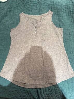 Women's Grey Sleeveless Henley Tank Top